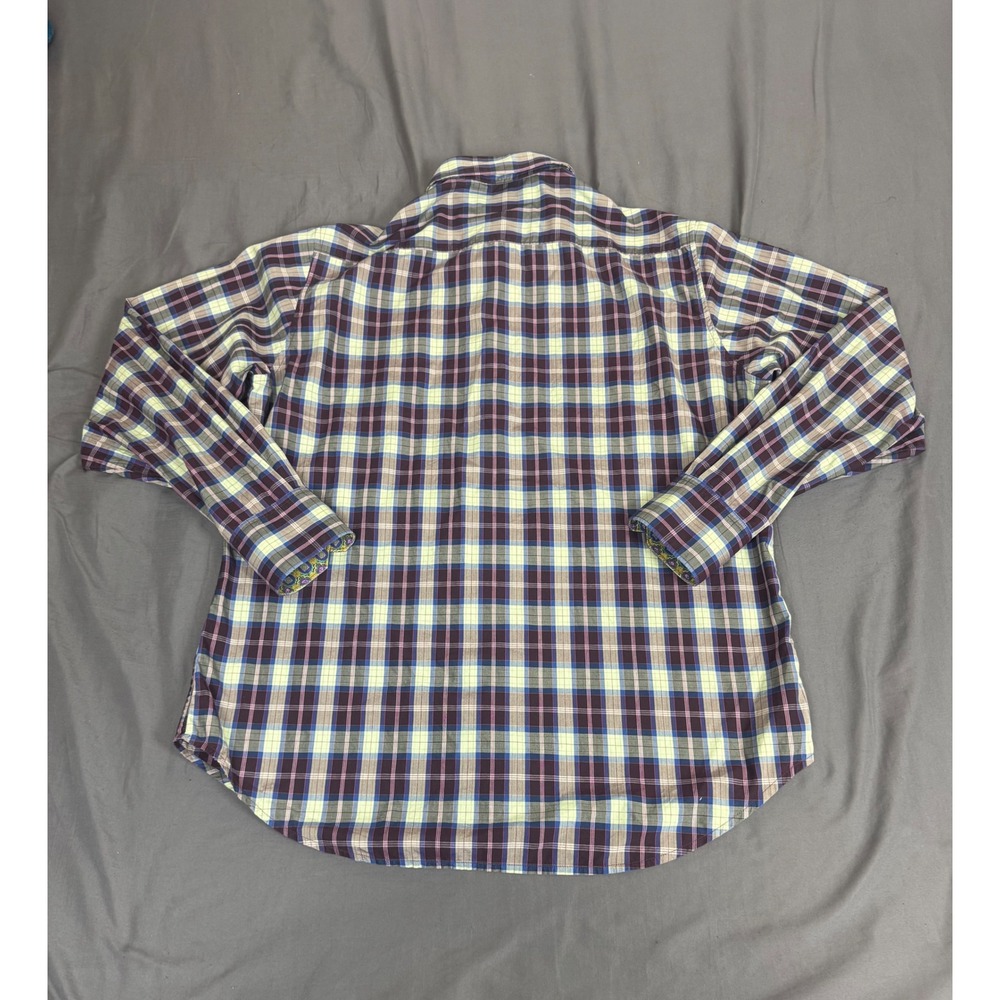 Robert Graham Mens Classic Fit Plaid Button Down Shirt Purple Lime Green Size M - Picture 12 of 14